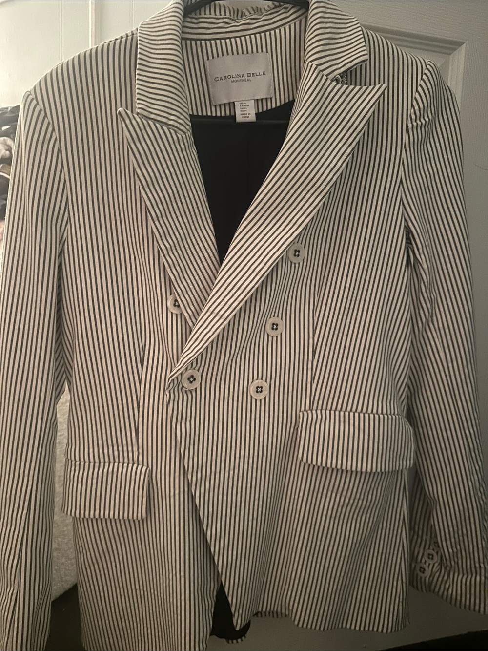Carolina Belle Pinstripe Double-Breasted Blazer